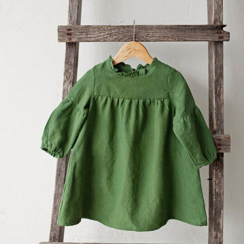 Girl's Cotton and Hemp Long Sleeve Dress
